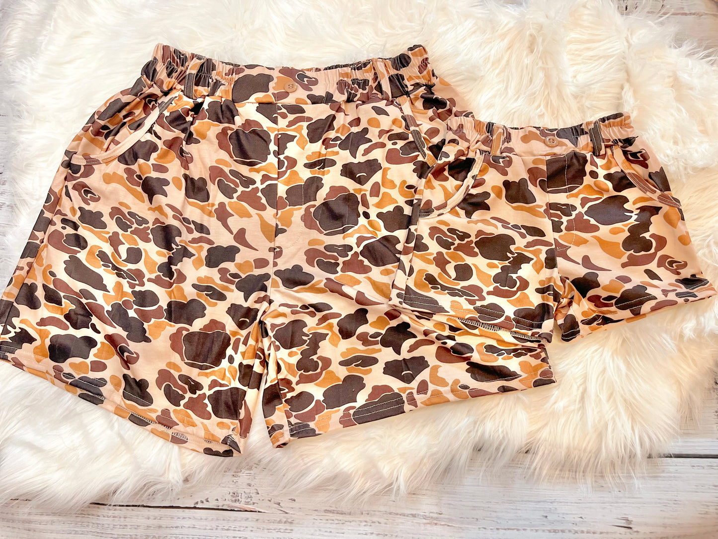 Brown Camouflage Print Dad & Me Shorts