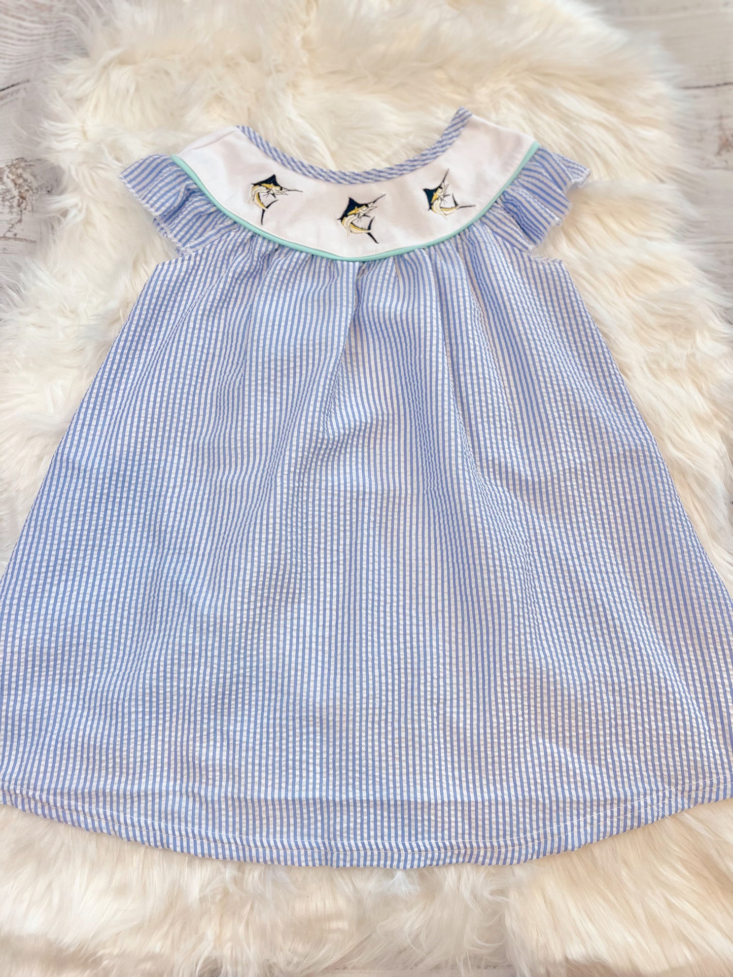 Blue Strip Swordfish Embroidery Dress