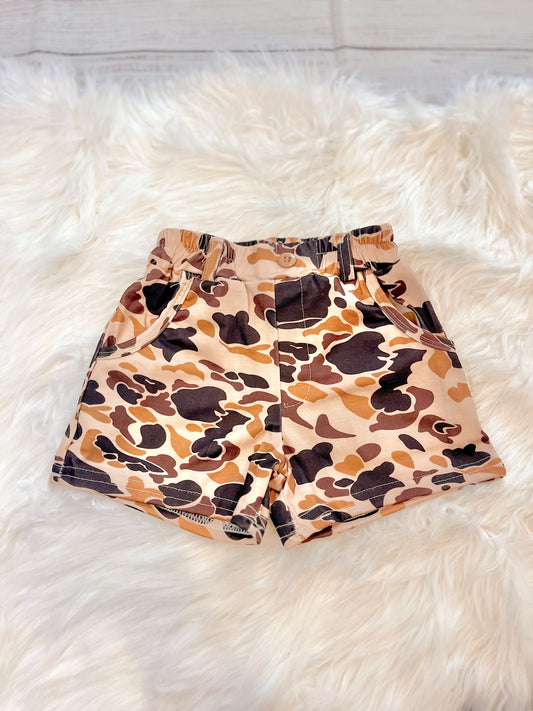 Brown Camouflage Print Dad & Me Shorts