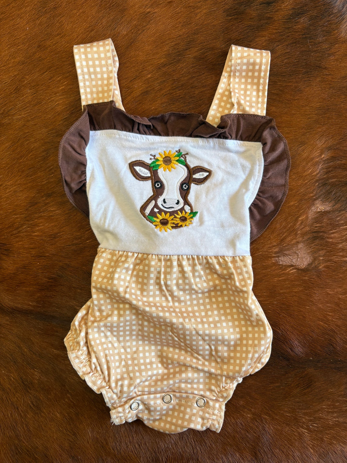 Cow sunflower appliqué girls onesie