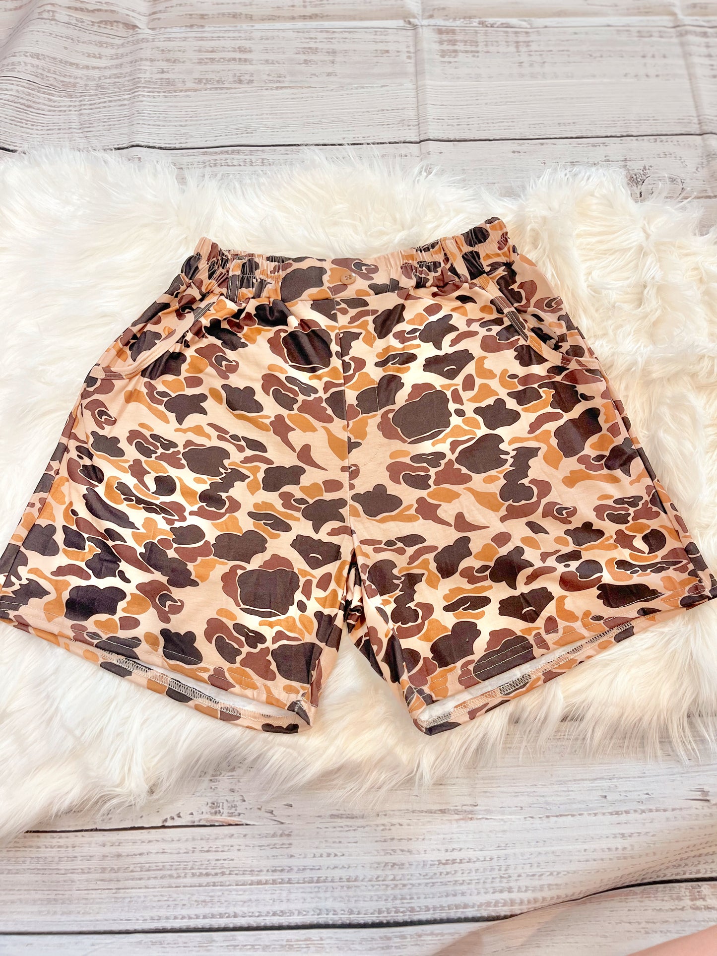 Brown Camouflage Print Dad & Me Shorts