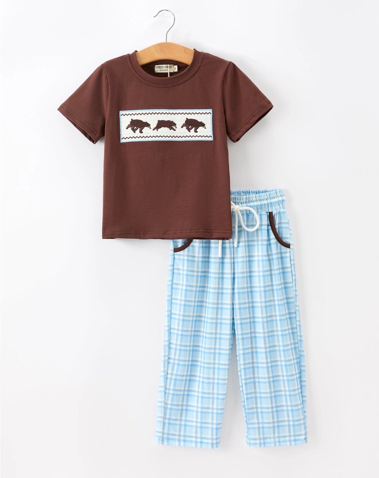 Bear Smocked Boy Pant Set