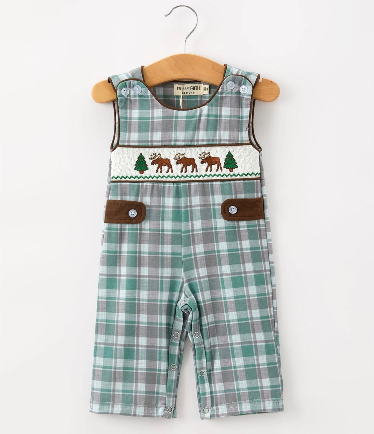 Plaid Moose Baby Smock John-John