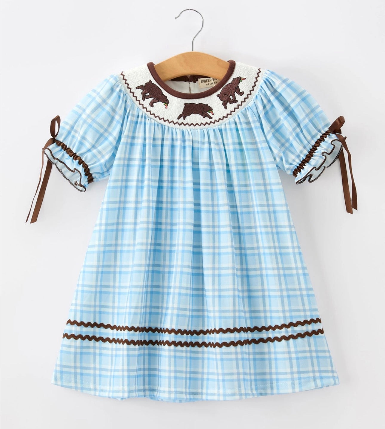 Bear Smocked Plaid Girl Dress