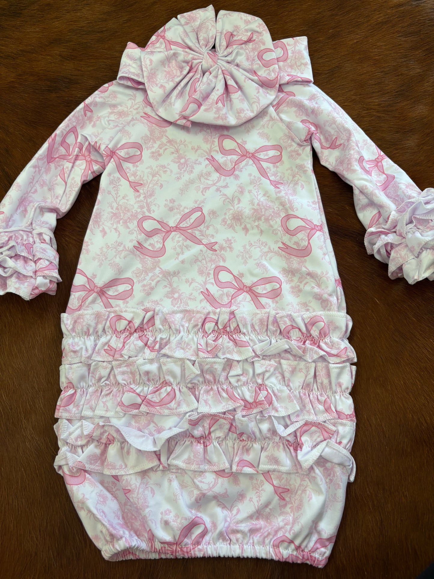 Newborn pink bow nightgown and headband bow