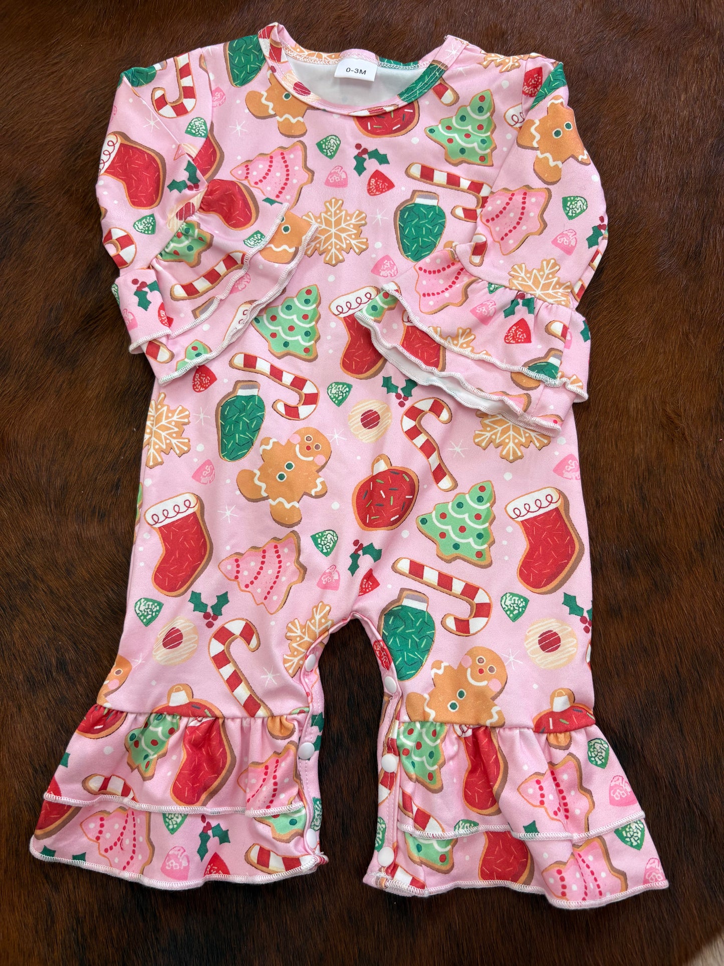 Pink Christmas print onesie
