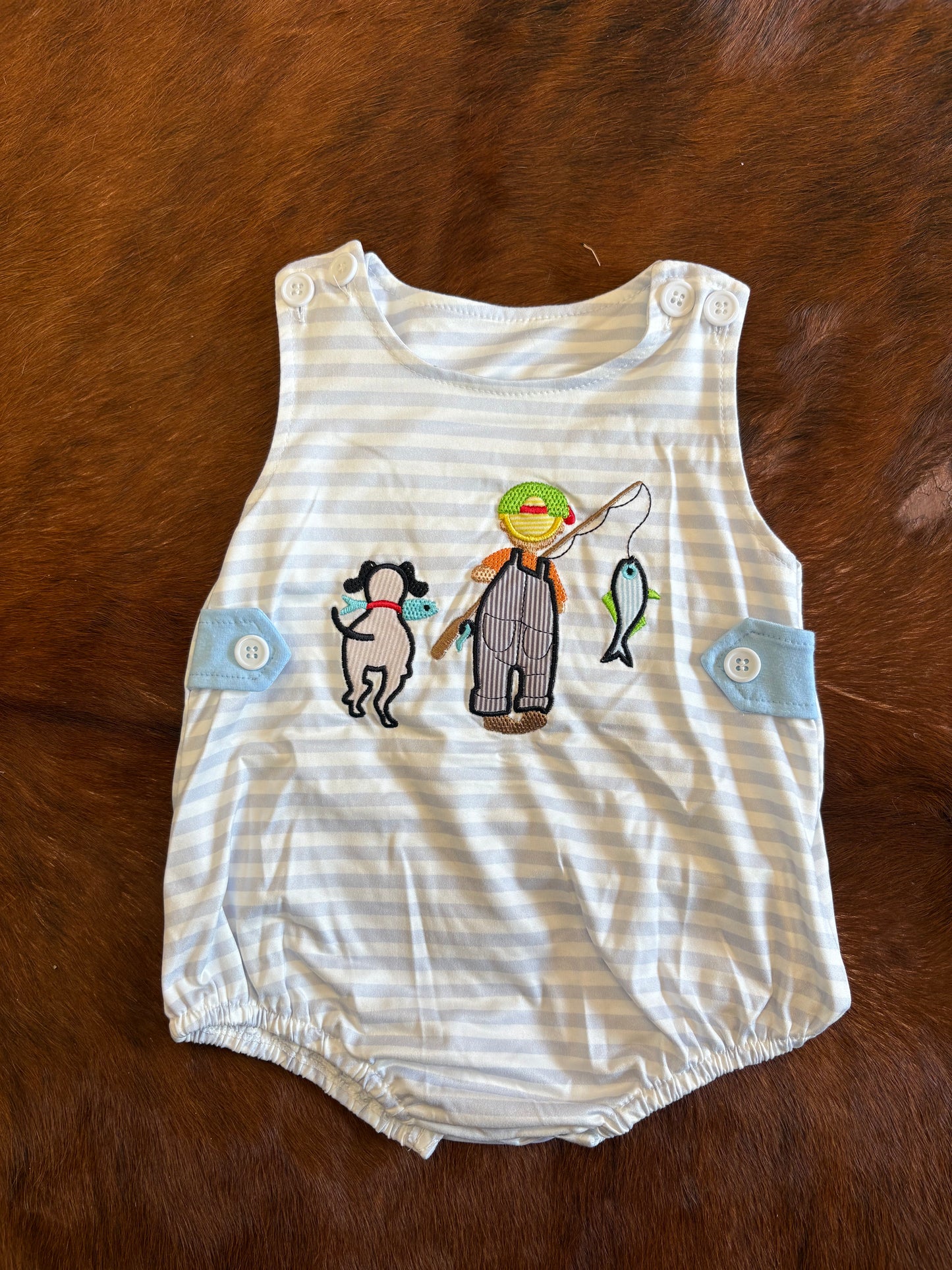 Baby boy fishing lure appliqué bubble