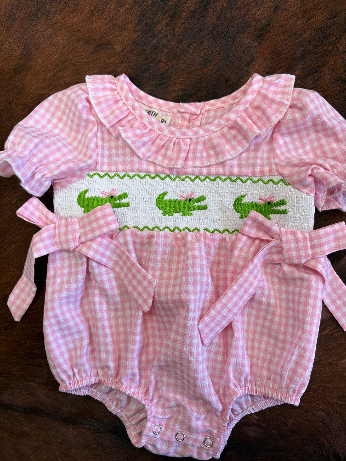 Alligator smocked onesie