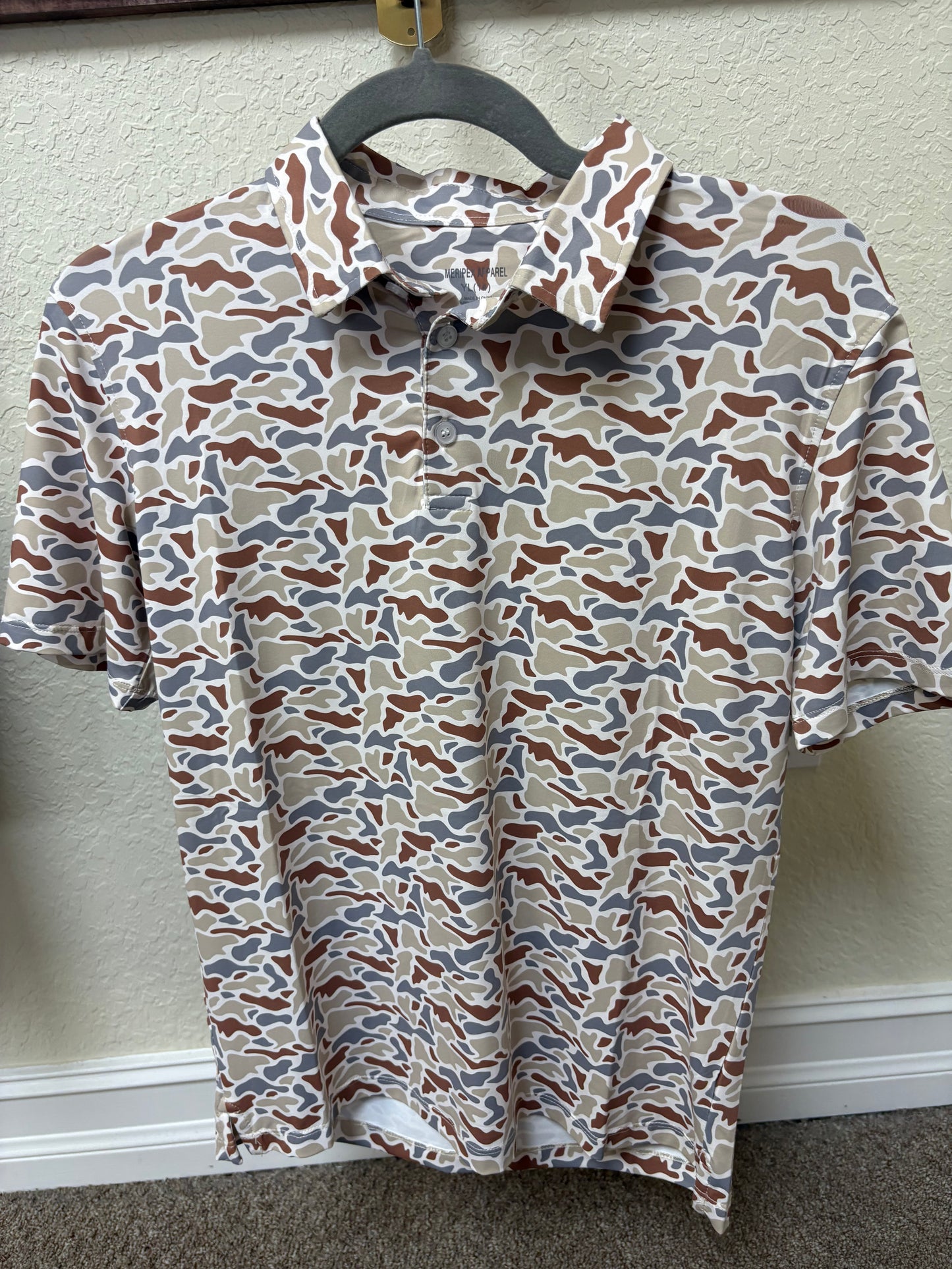 Youth dark colored camo collared shirt