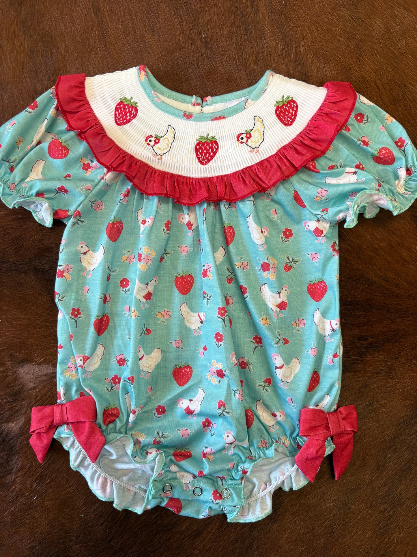 Chicken and strawberry embroidered bubble