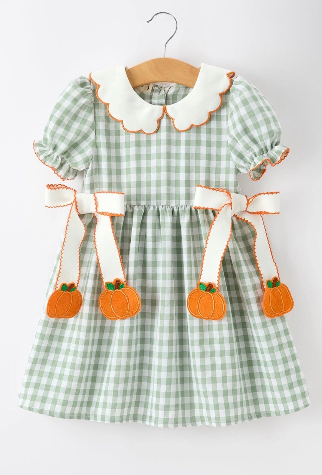 Green Gingham Pumpkin Dangle Dress