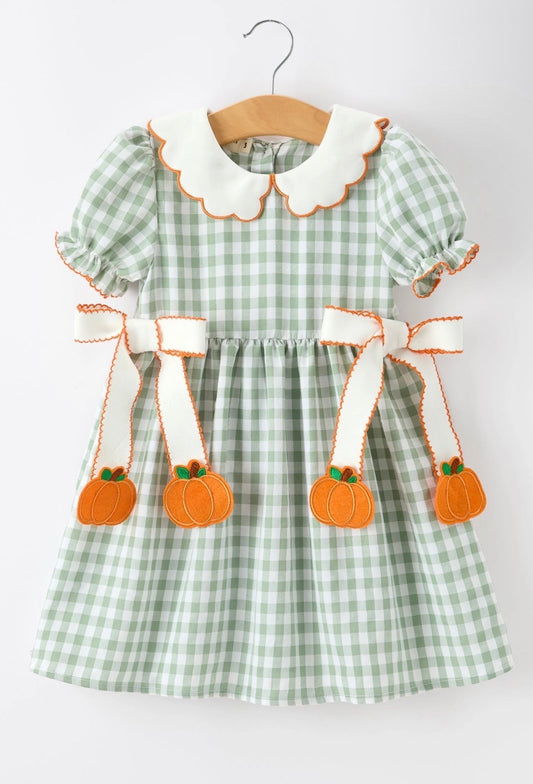 Green Gingham Pumpkin Dangle Dress