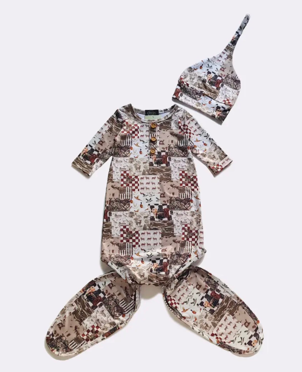 Patchwork Hunting Newborn Gown W Hat