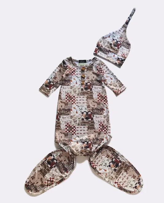 Patchwork Hunting Newborn Gown W Hat