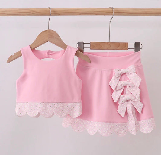 Pink Daisy Athletic Skort Set