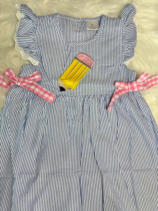 Blue Striped Pencil Back To School Dress