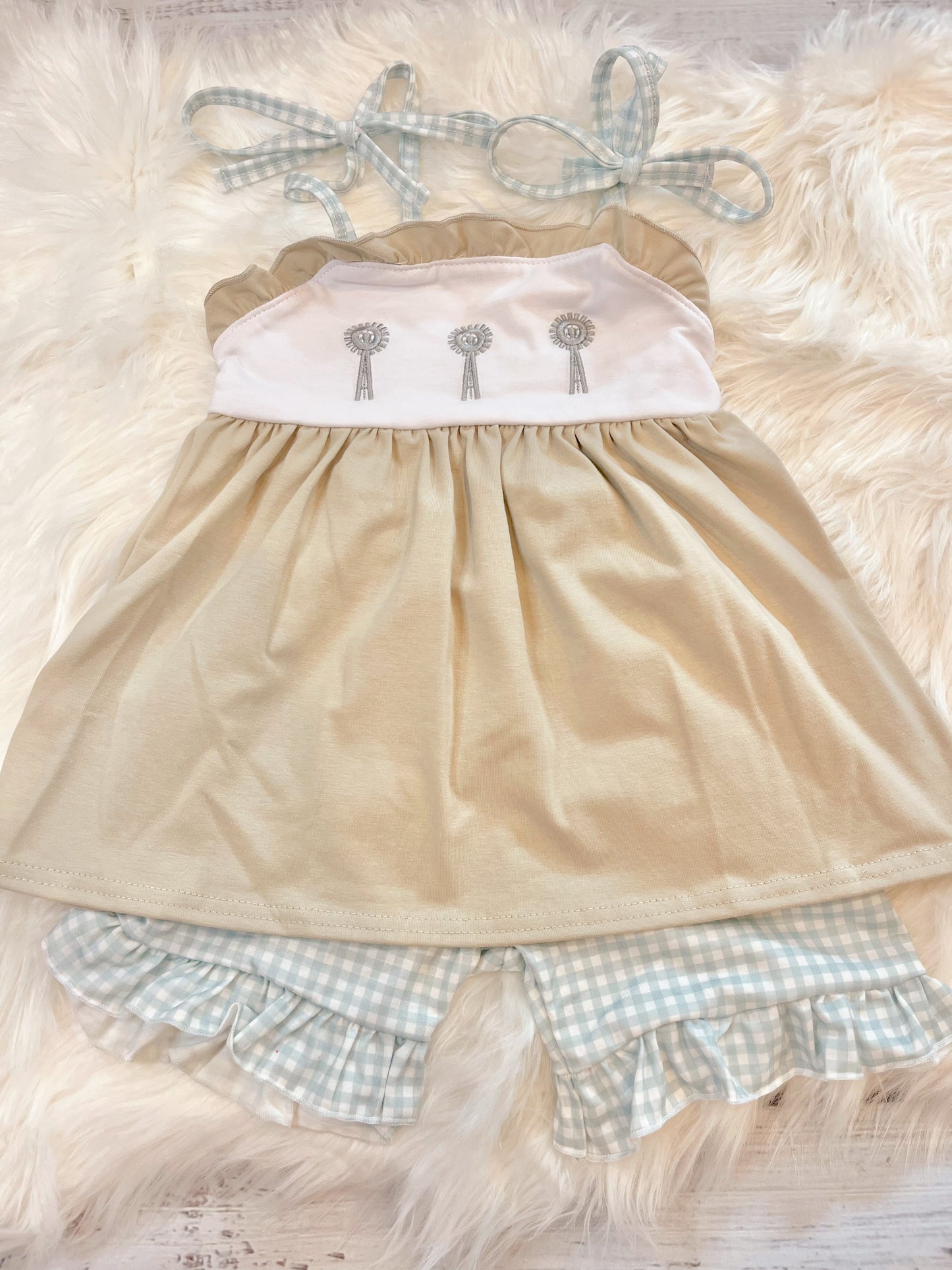 Green Farm Windmill Embroidery Ruffle Shorts Set Girls