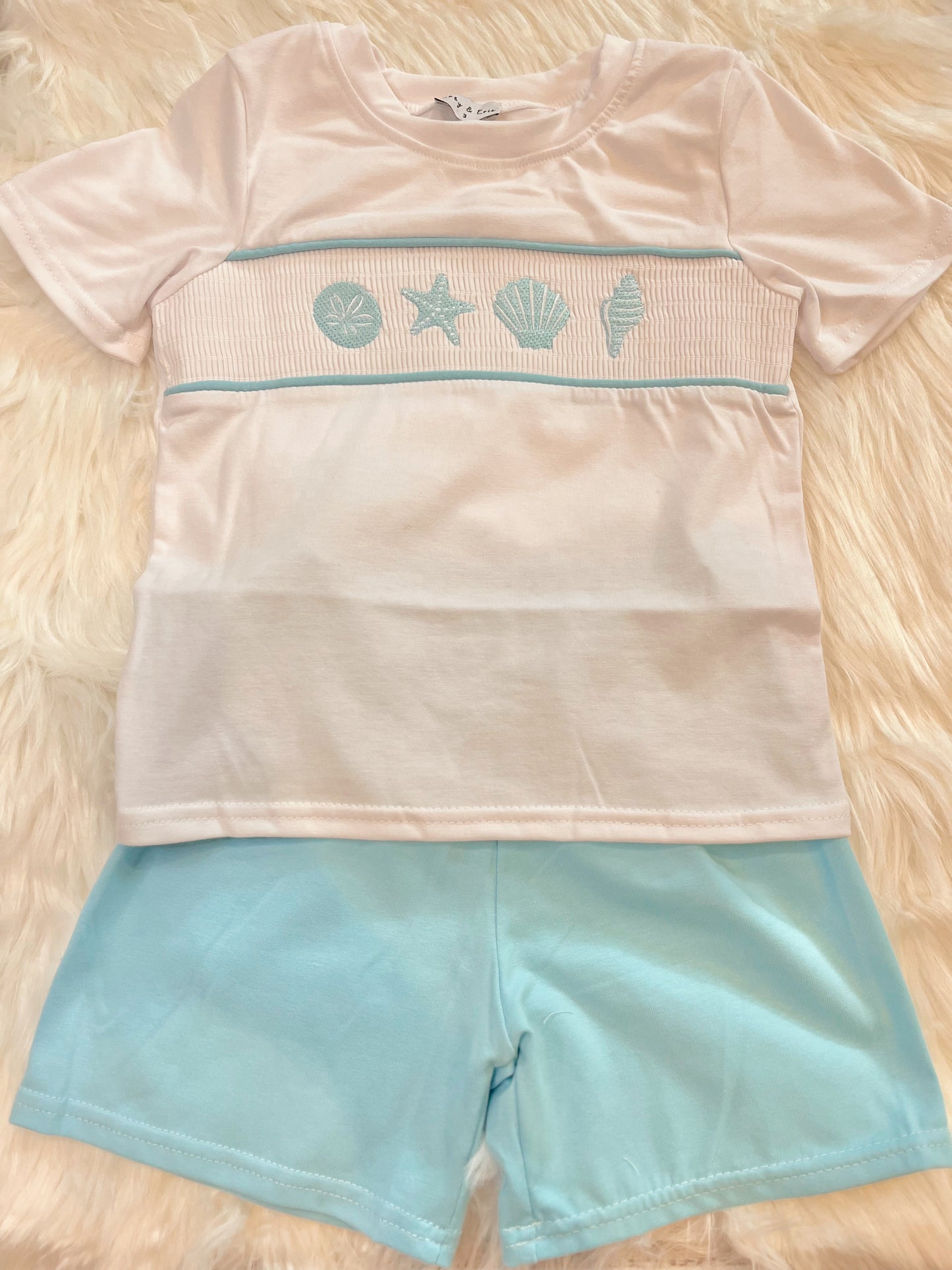 White Starfish Embroidery smocked set boys