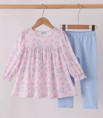 Pink floral bow pant set