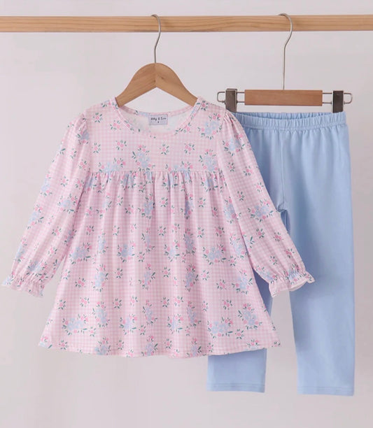 Pink floral bow pant set