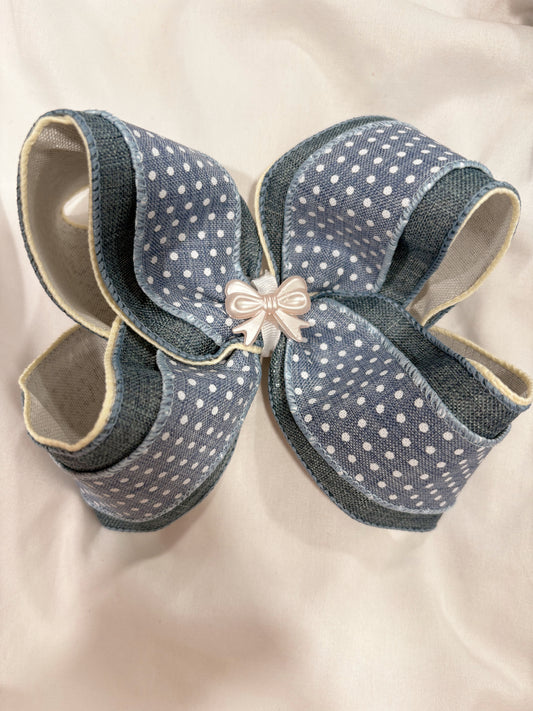 Denium poka dot bow