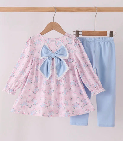 Pink floral bow pant set