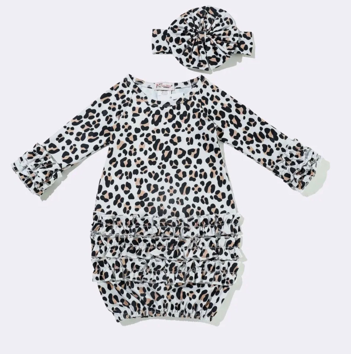 Cheetah Print Newborn Gown W Bow