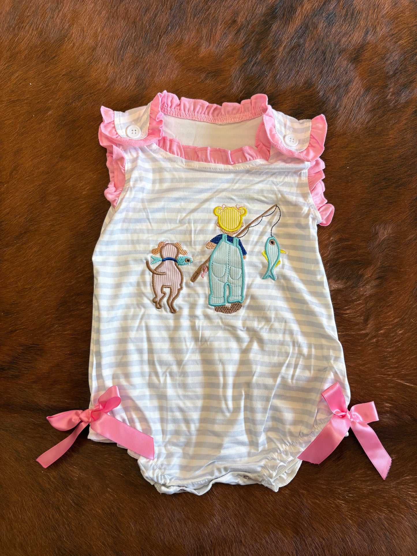 Baby girl fishing lure appliqué bubble