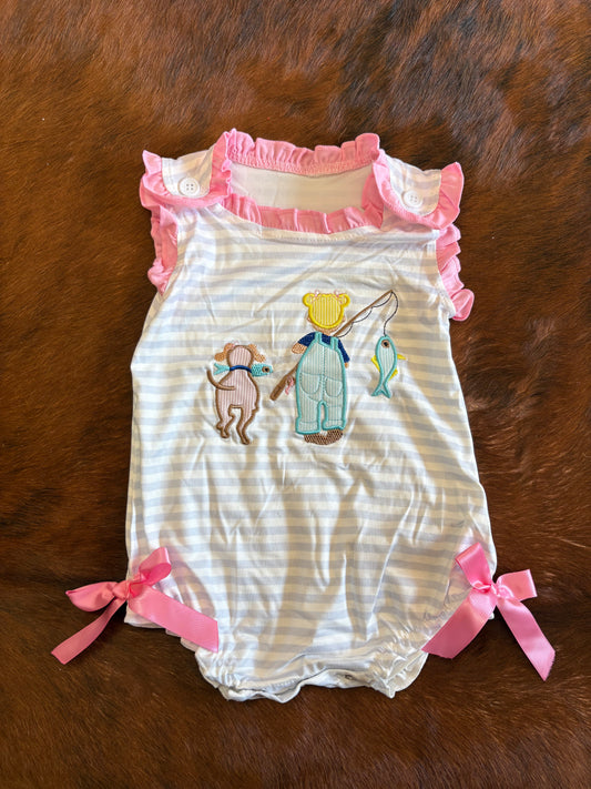 Baby girl fishing lure appliqué bubble