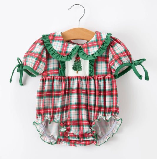 Christmas Tree Plaid Baby Girl Bubble