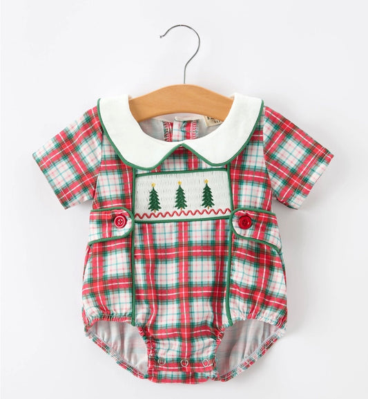 Christmas Tree Plaid Baby Boy Bubble