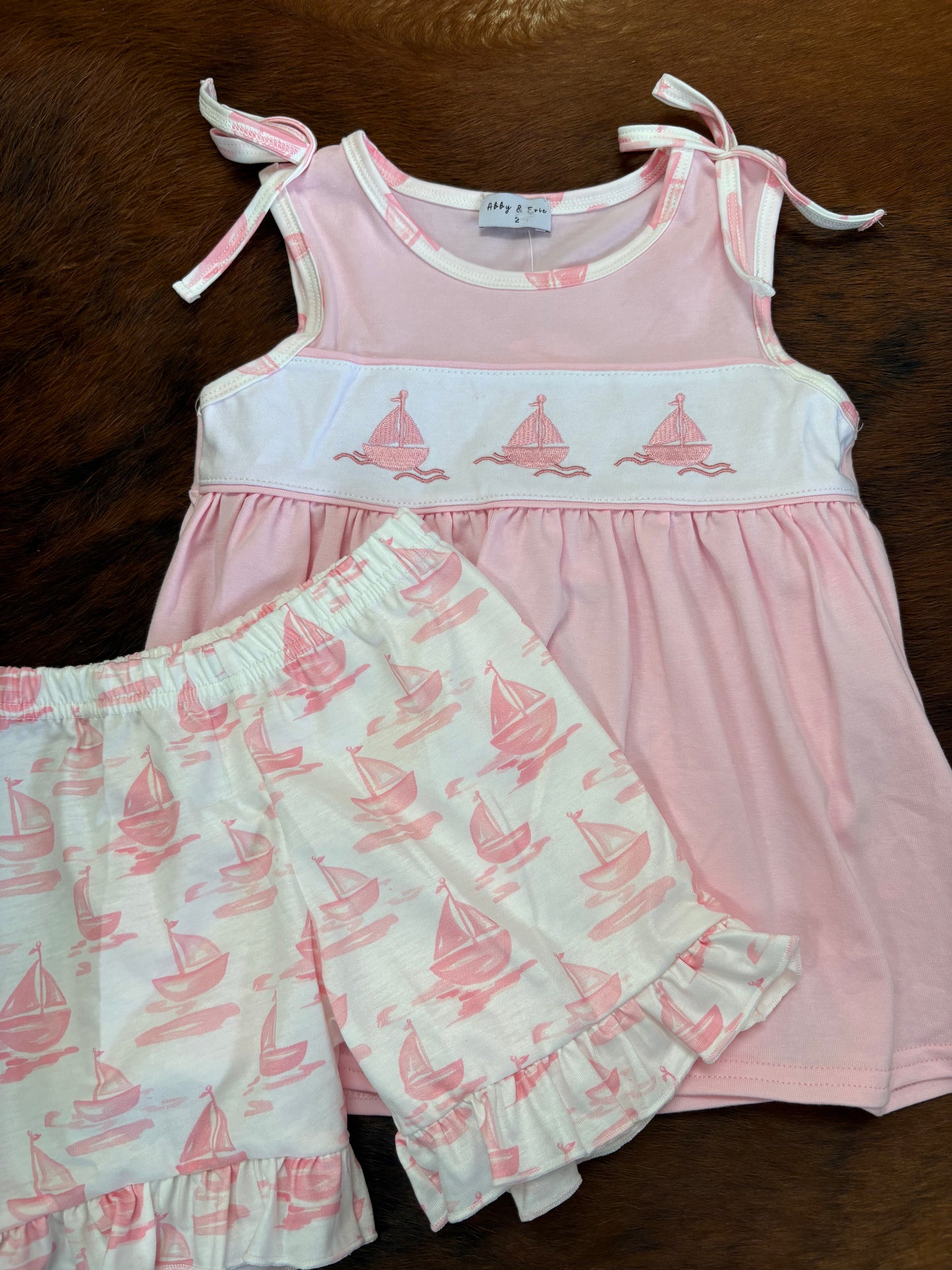 Pink Sailboat Embroidered Set