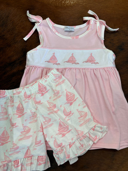 Pink Sailboat Embroidered Set