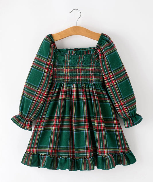 Green Plaid Toddler Girl Dress