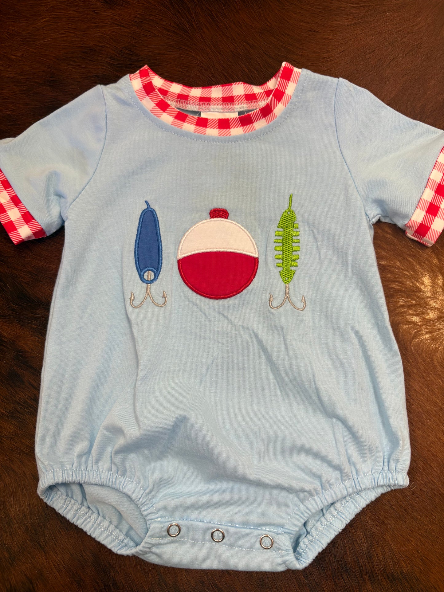 Fishing Red Gingham Boy Bubble