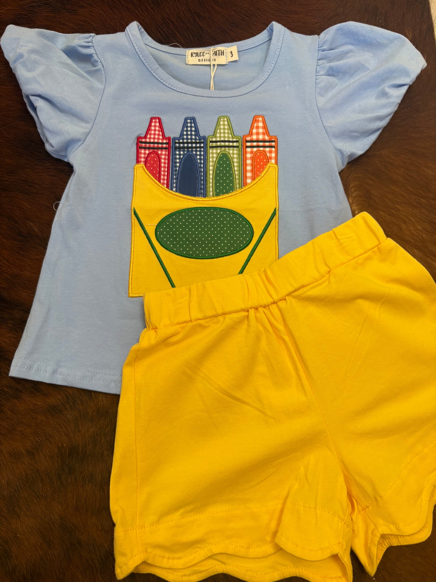 Back To School Crayon Ruffle Short Set