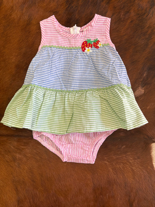 Baby strawberry stripe embroidery diaper set
