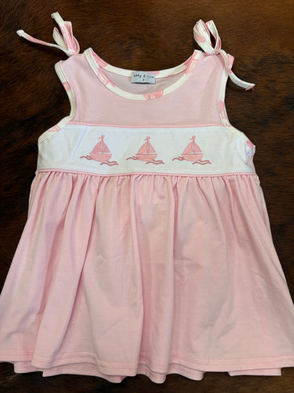 Pink Sailboat Embroidered Set