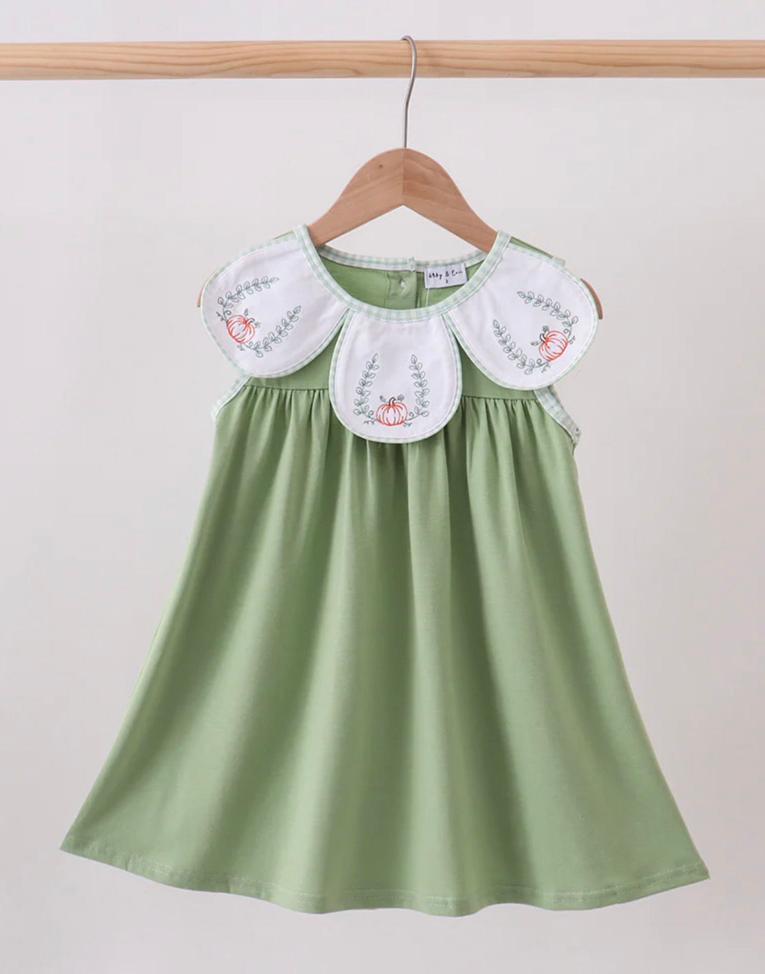 Sage green embroidered pumpkin dress
