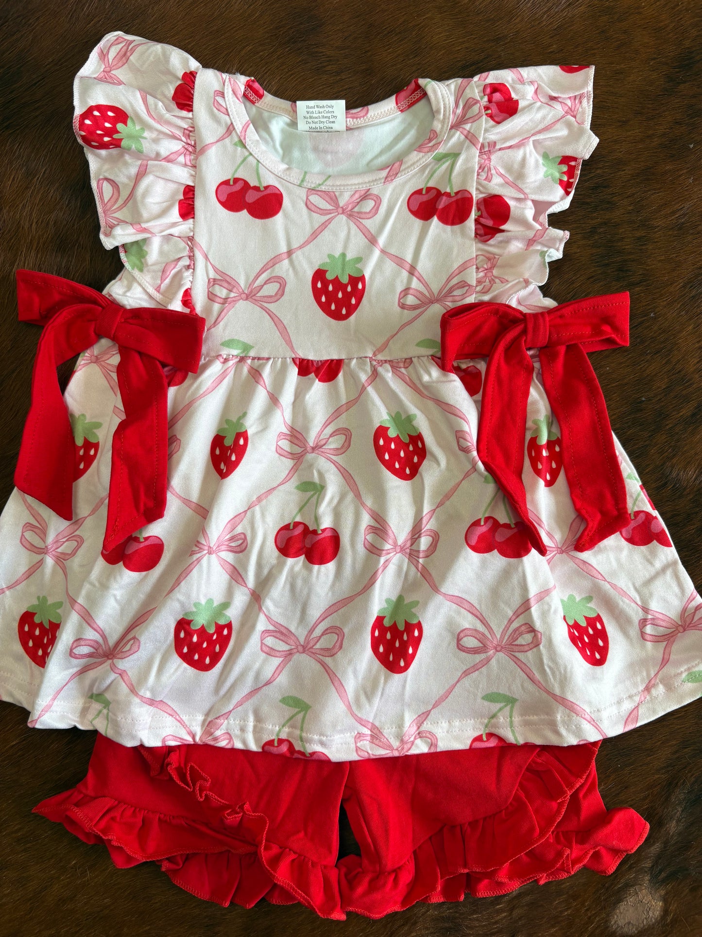 Strawberry & cherry bow outfit set