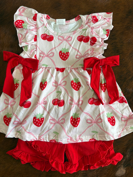 Strawberry & cherry bow outfit set