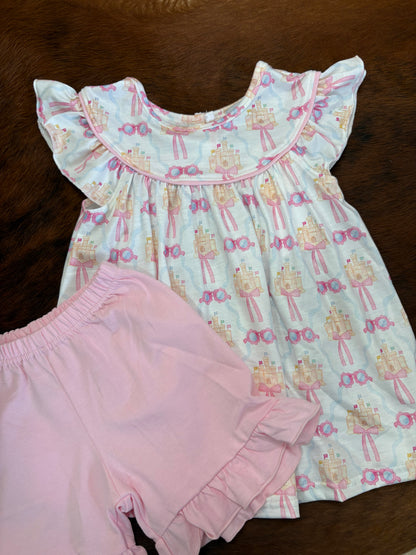 Pink Bow Castle ruffle short set