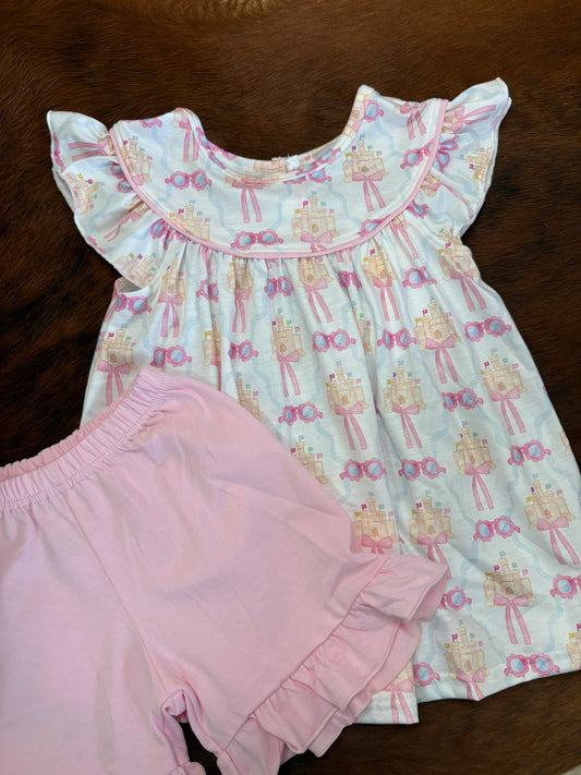 Pink Bow Castle ruffle short set