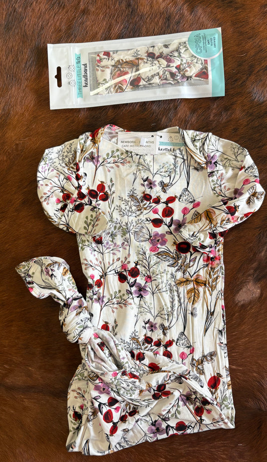 White floral knotted gown with bow