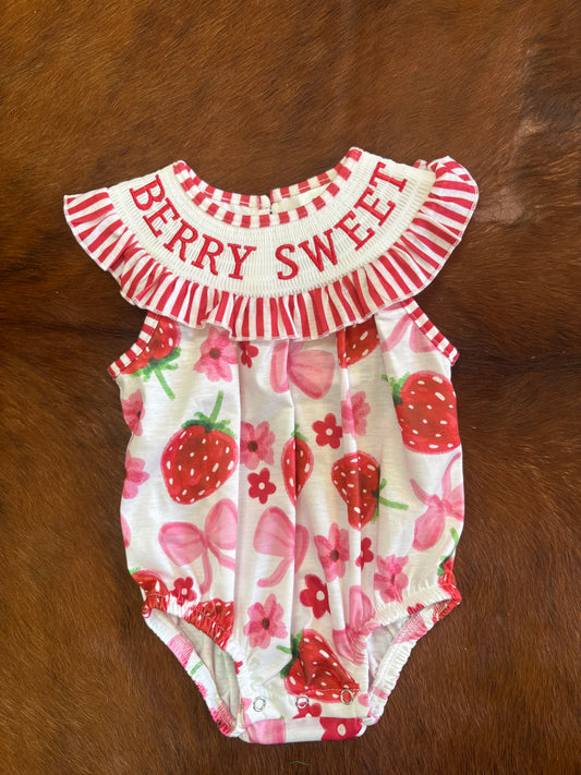 Berry sweet smocked embroidery romper