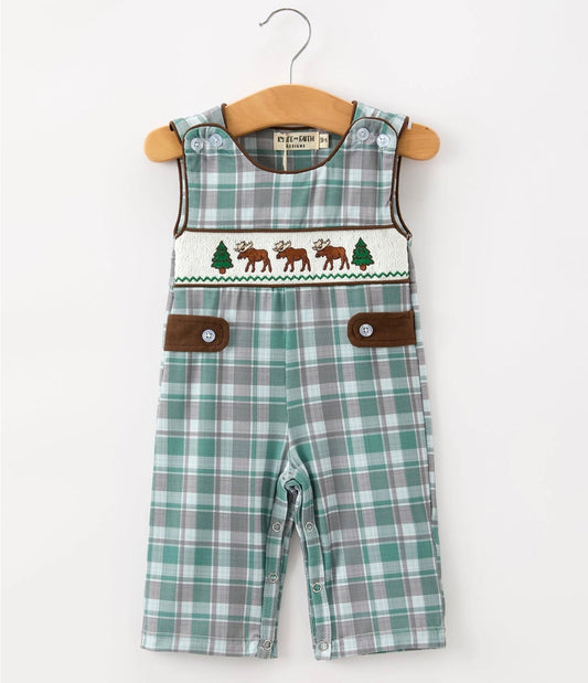 Plaid Moose Baby Smock John-John