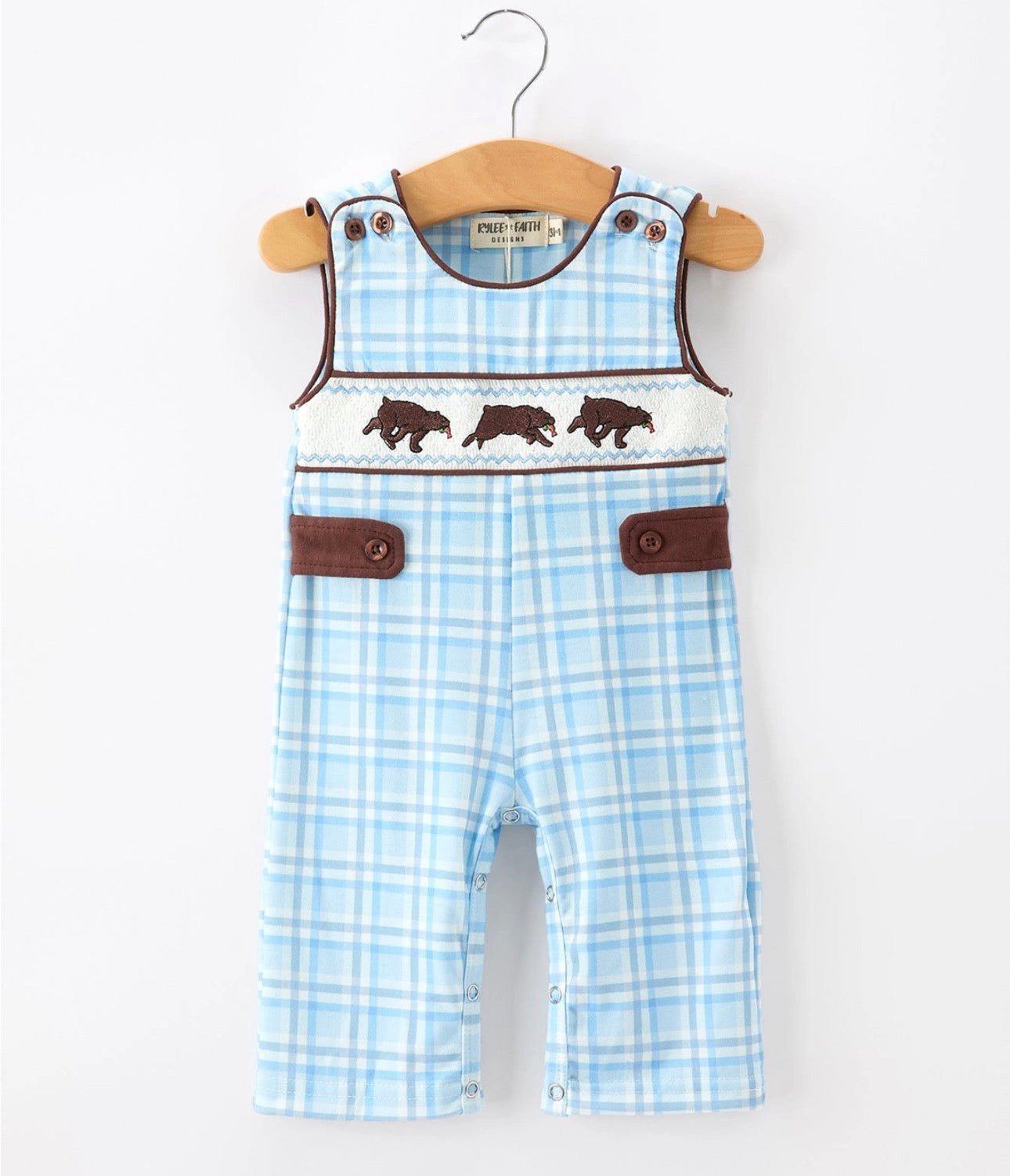 Bear Smocked Plaid Baby John-John