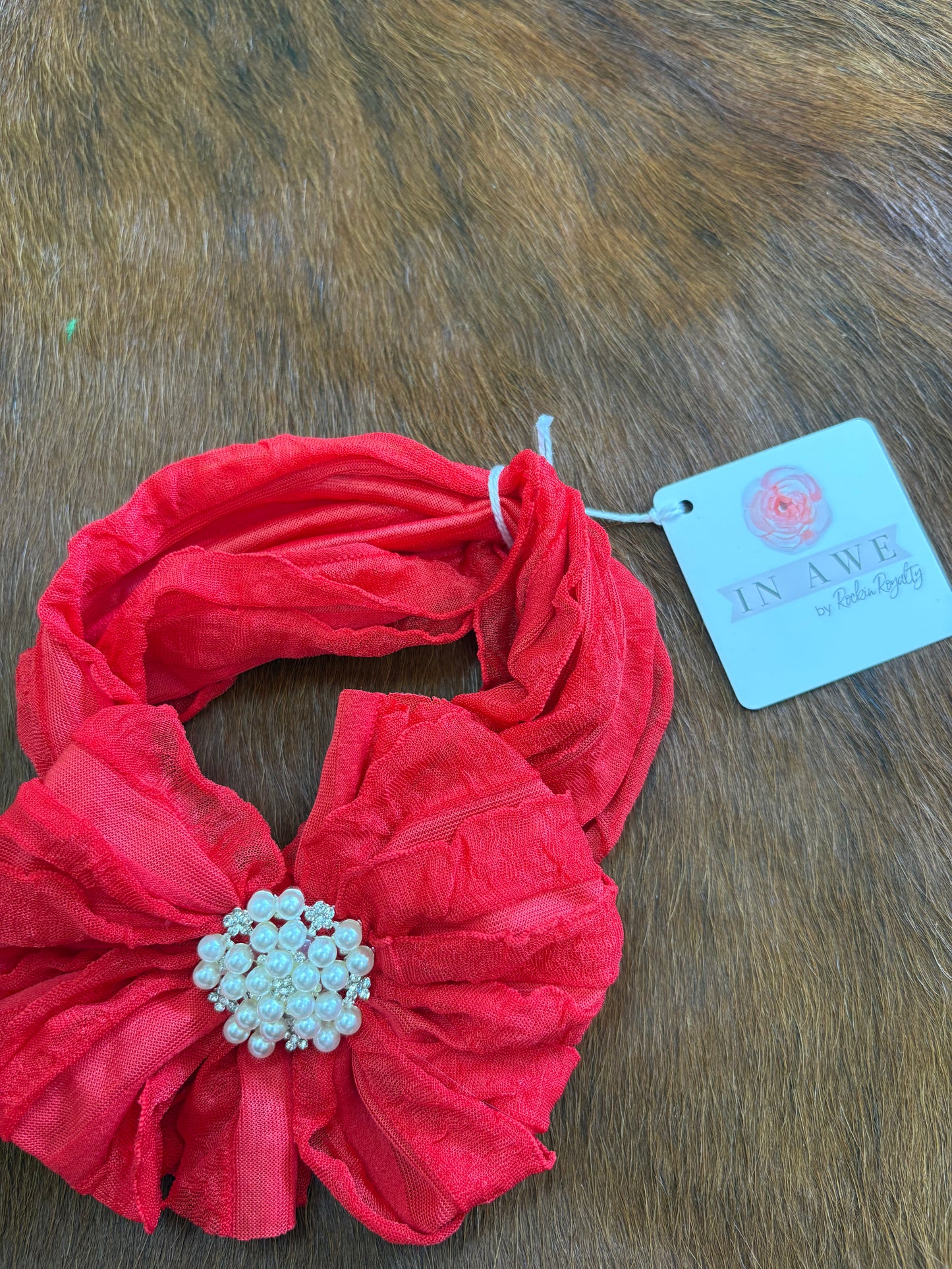 Bright red headband bow with pearls