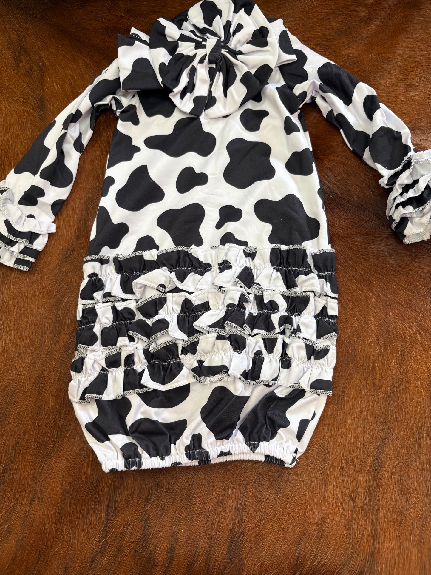 Cow print newborn baby gown