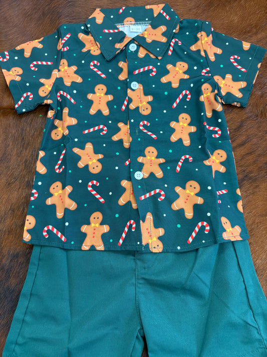 Gingerbread collared shirt and short set